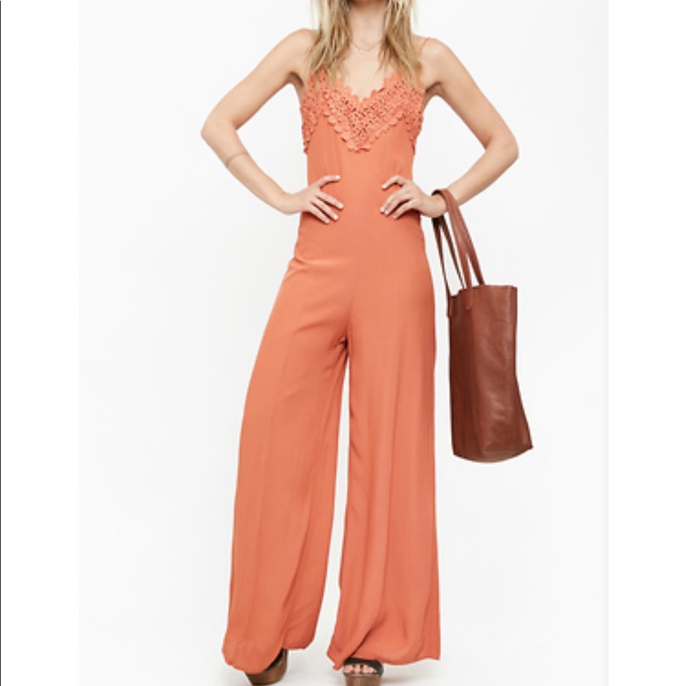 J.O.A shaped lace bust jumpsuit orange